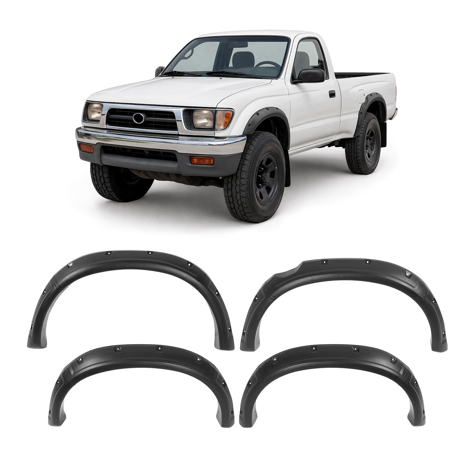 Front Rear Pocket Rivet Fender Flare Set Textured For 1995-2004 Toyota Tacoma