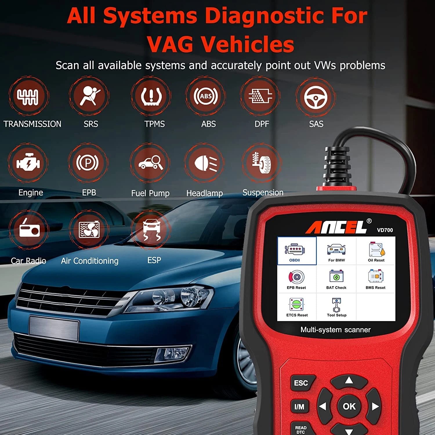 ANCEL VD700-US Car Diagnostic Tool Scanner Fit FOR AUDI SEAT SKODA VAG Bentley