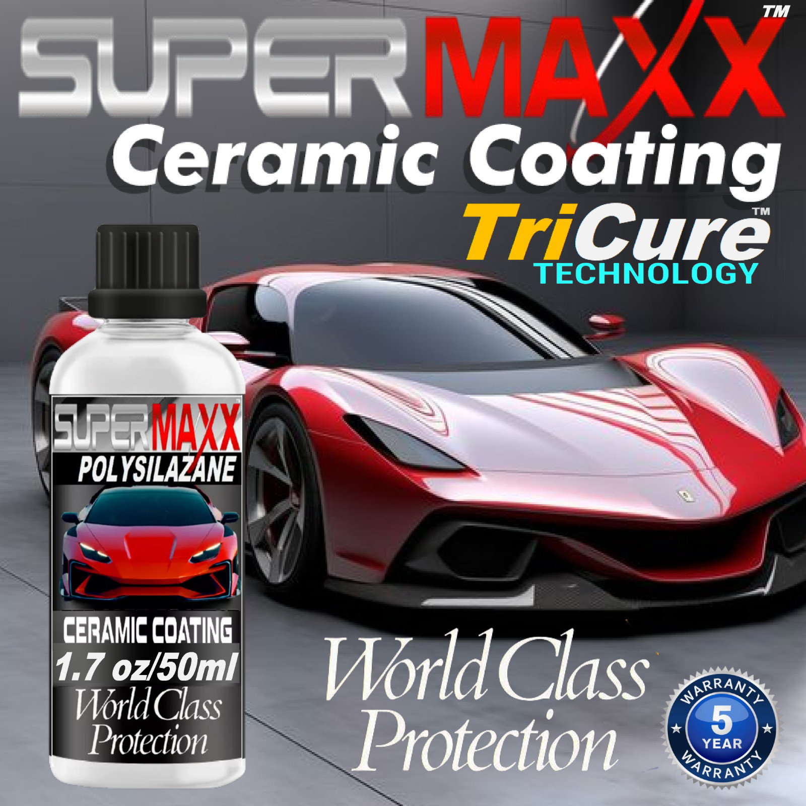 CERAMIC COATING FOR CARS “5 YEAR” TRICURE PAINT PROTECTION 1.7oz/50ml – KIT