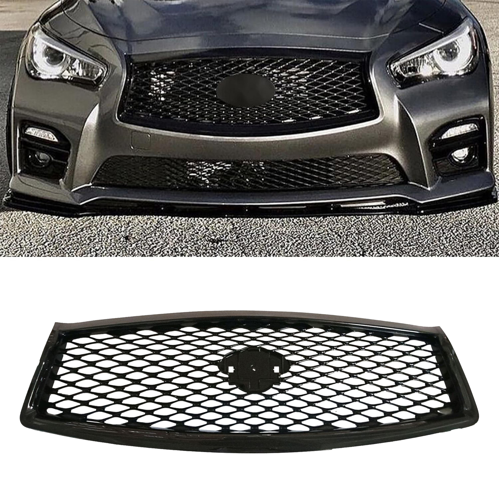 Upper Gloss Black Grille Without camera hole Fit Infiniti Q50 2014-2017
