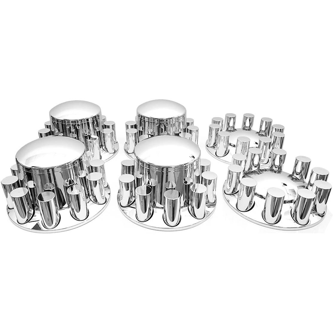 Chrome Hub Cover Kit Semi Truck Wheel Axle Cover 33mm Lug 2 Front & 4 Rear Set