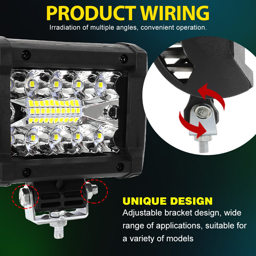 10PCS 4Inch 12V 1200W LED Work Light Bar Flood Pods Driving Off-Road Tractor 4WD