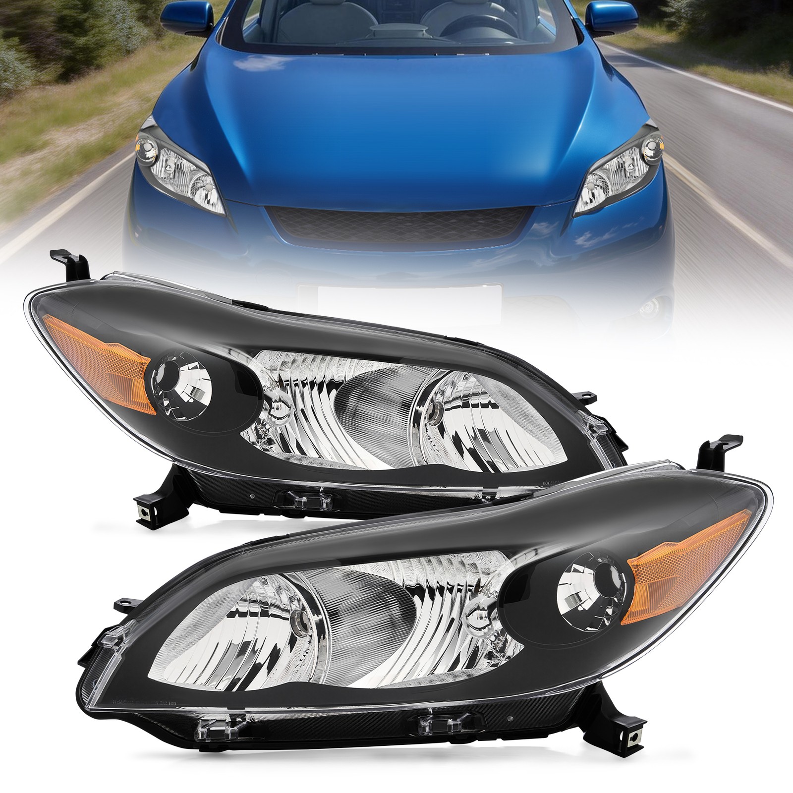 Fits 2009 2010 2011 2012 2013 Toyota Matrix Left+Right Side Black Headlights