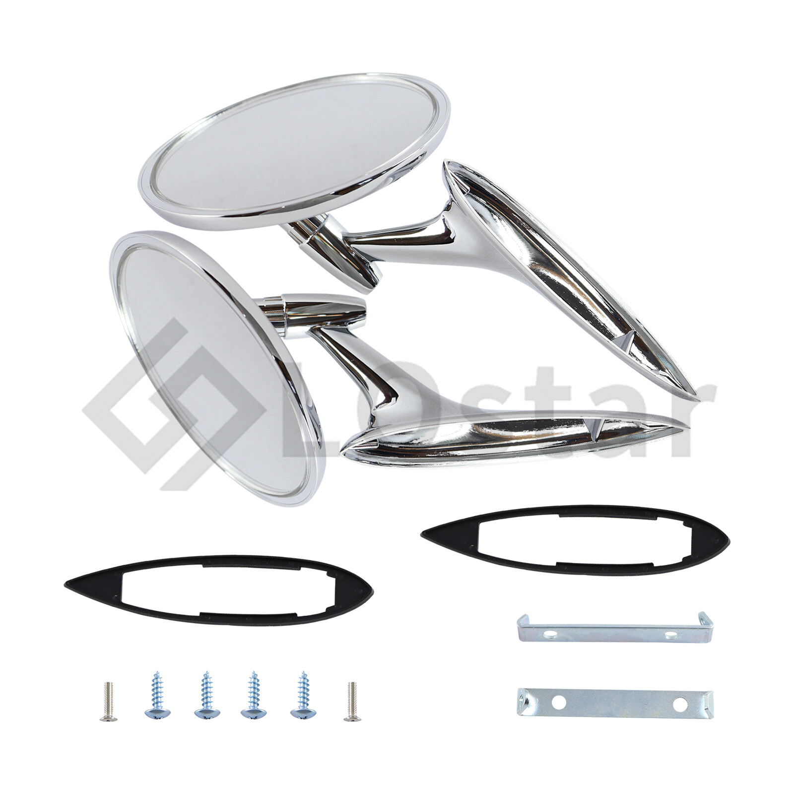 Round Outside Rearview Mirrors Ribbed Base For Chevy Chevelle Impala Nova