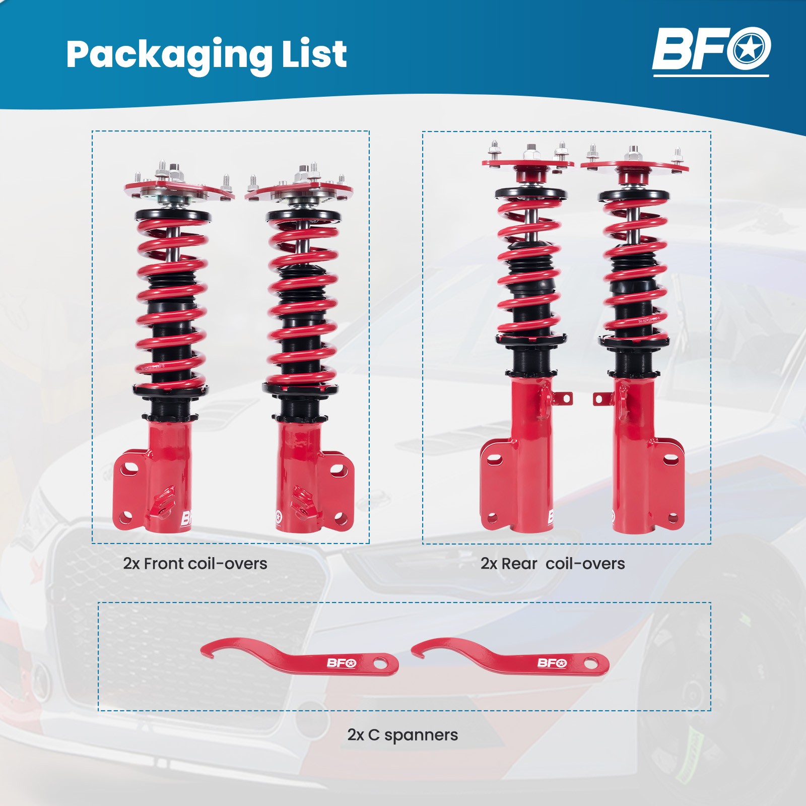 BFO Coilovers Struts Suspension For Toyota Corolla E100 AE101 88-99 Adj. Height