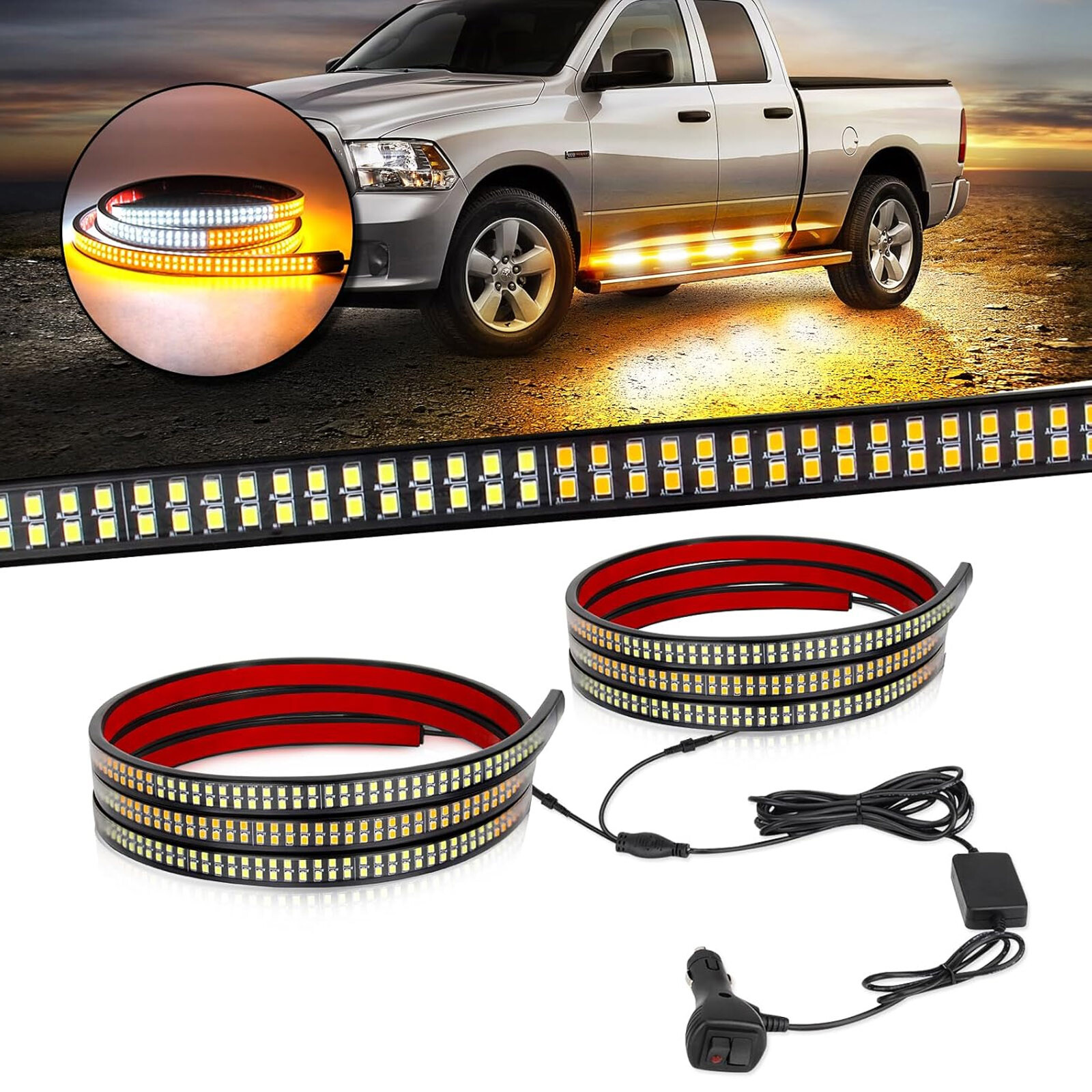 2-in-1 70 inch Emergency Truck Strobe Lights Strip Running Board LED Lights Bar