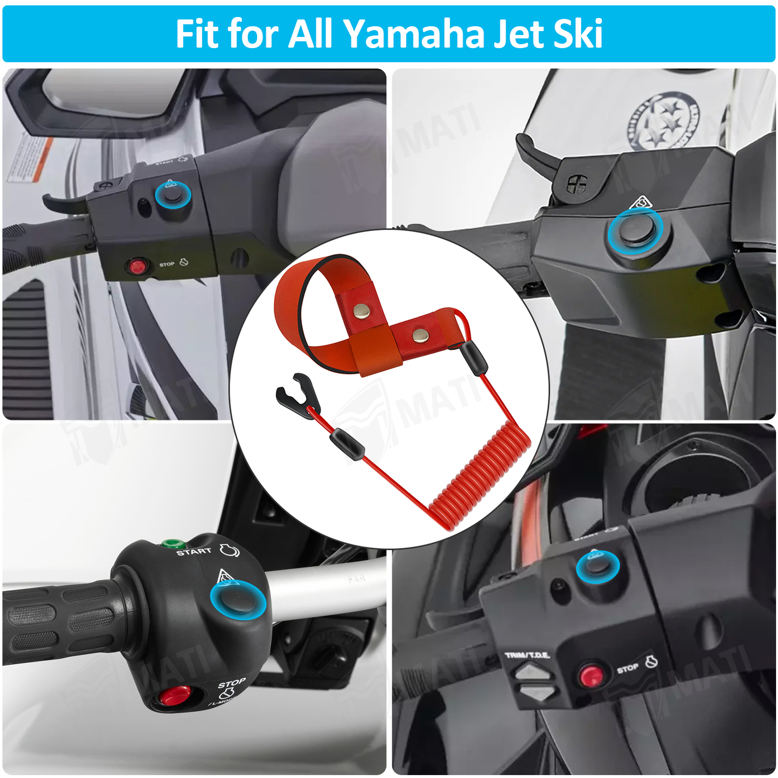 5 x Stop Kill Safety Key Lanyard for Yamaha Jet Ski All Years EW2-68348-00-00