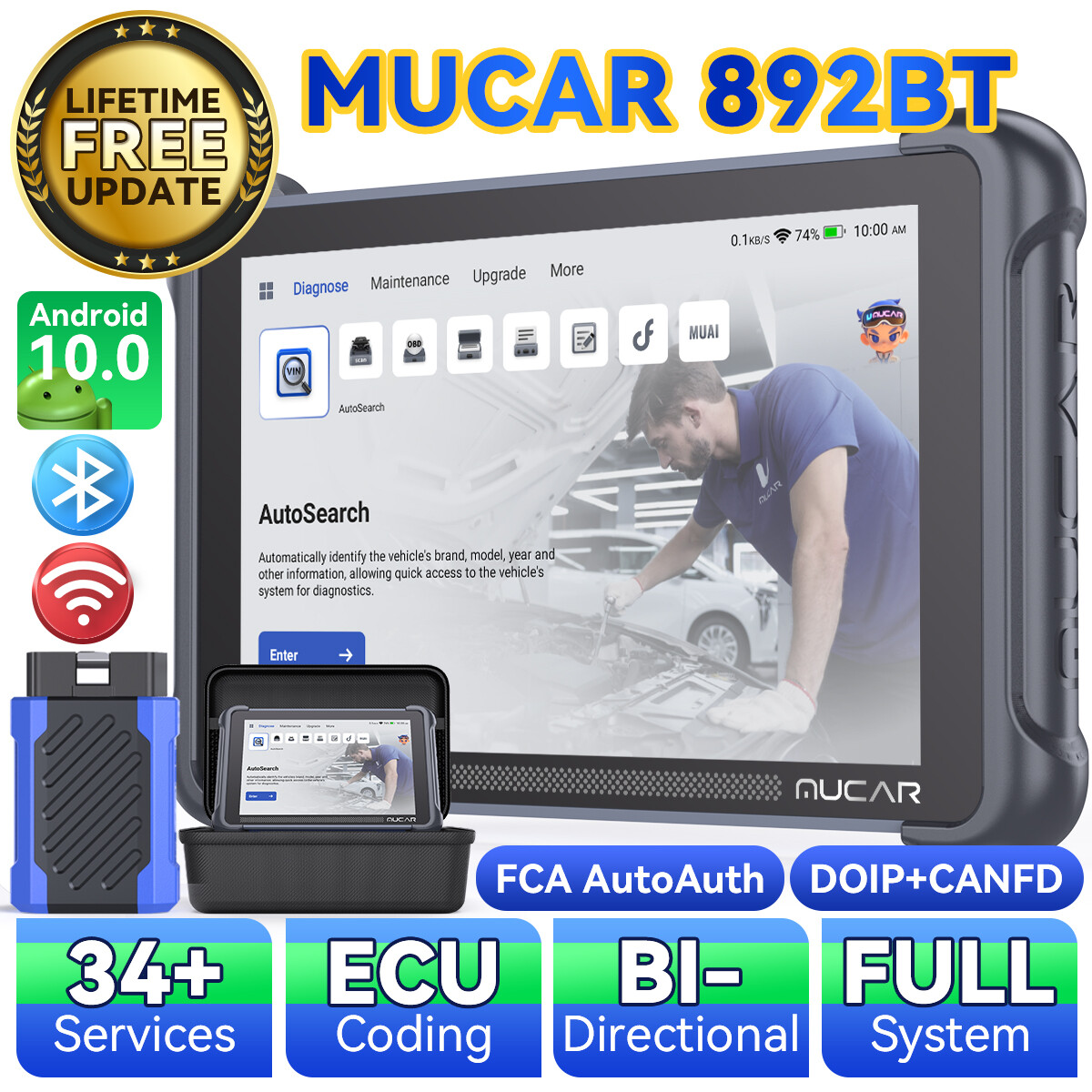 892BT Bidirectional OBD2 Scanner All System Car Diagnostic Tool E.CU Coding FCA