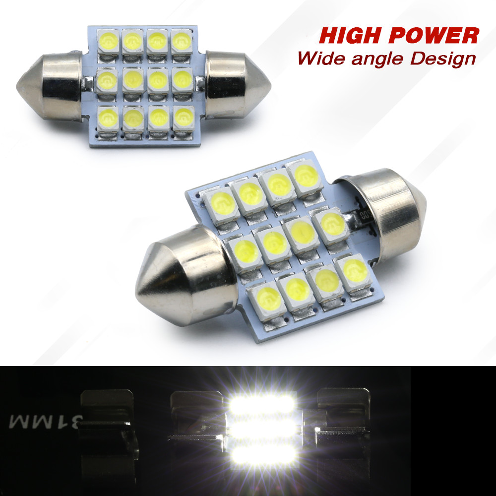 10x 6000K White 31mm Festoon 12-LED Light Bulbs for Interior Dome