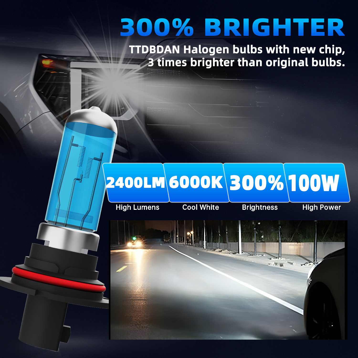 2PCS 9007 Halogen Headlight Bulbs Kit High/Low Beam 5000K Warm White Bright