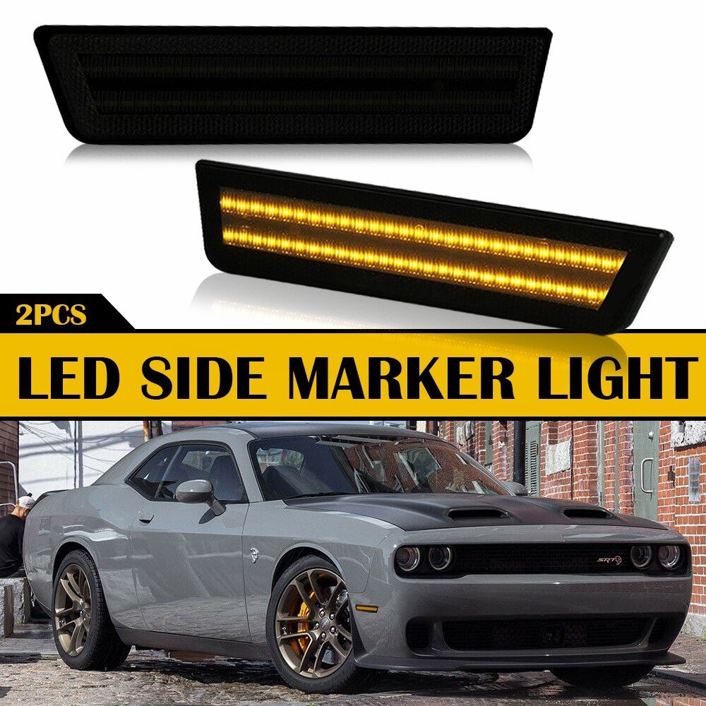 OXILAM Smoke Lens Led Amber Front Side Marker Light for 08-14 Dodge Challenger