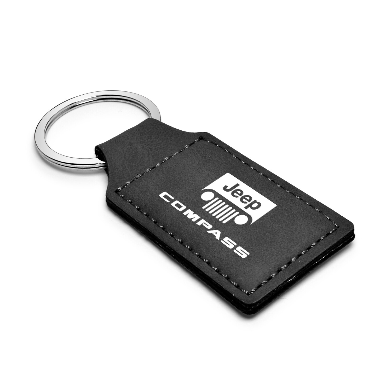 Jeep Compass Rectangular Black Leather Key Chain Key-Ring