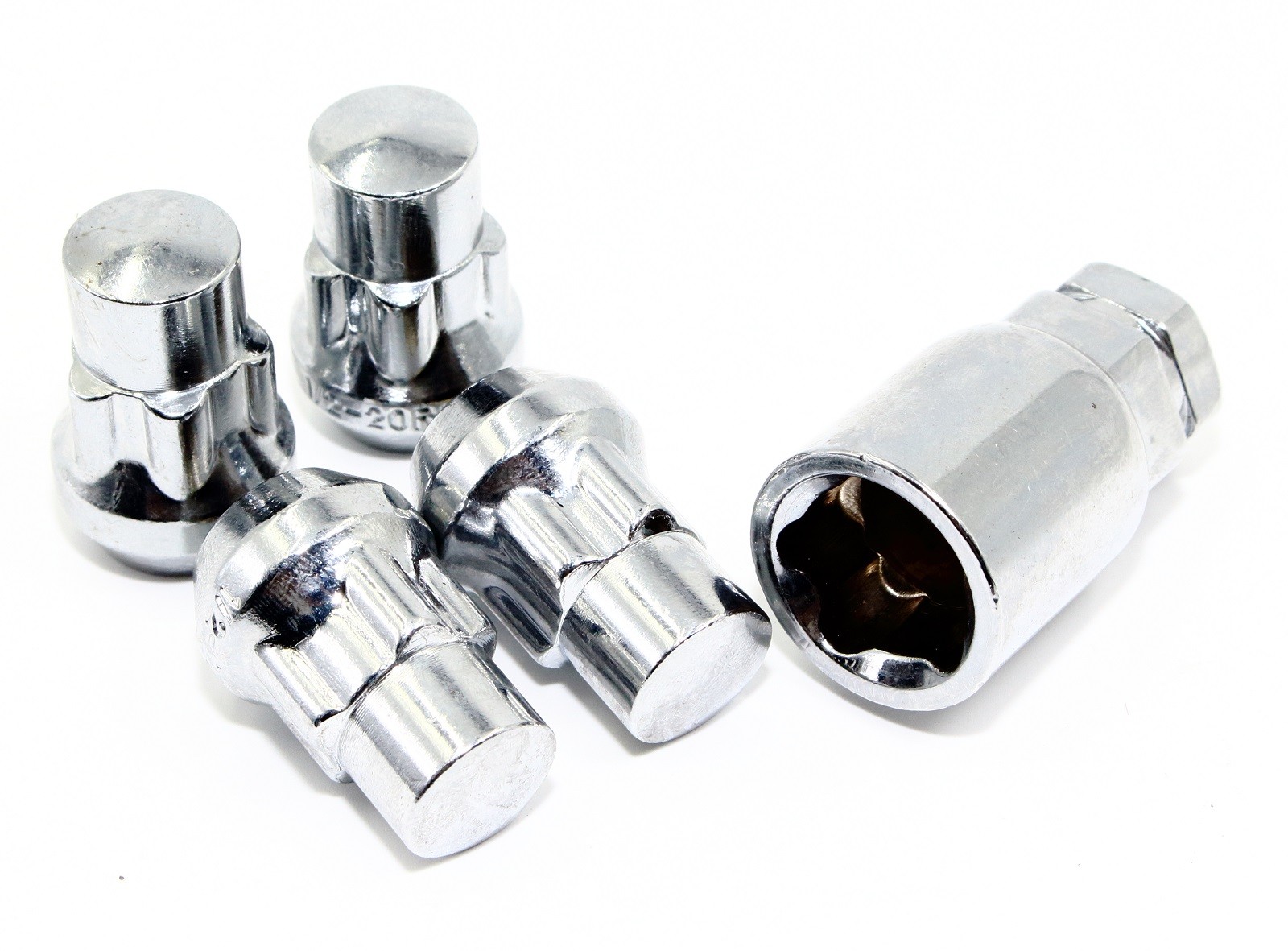 4 12×1.25 Security Wheel Locks W/ Key Chrome 1.4″ Acorn Cone Seat