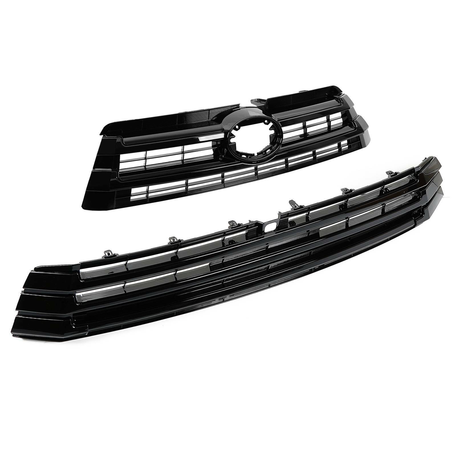 Front Upper and Lower Grille Grill For Toyota Highlander 2017-2019 Gloss Black