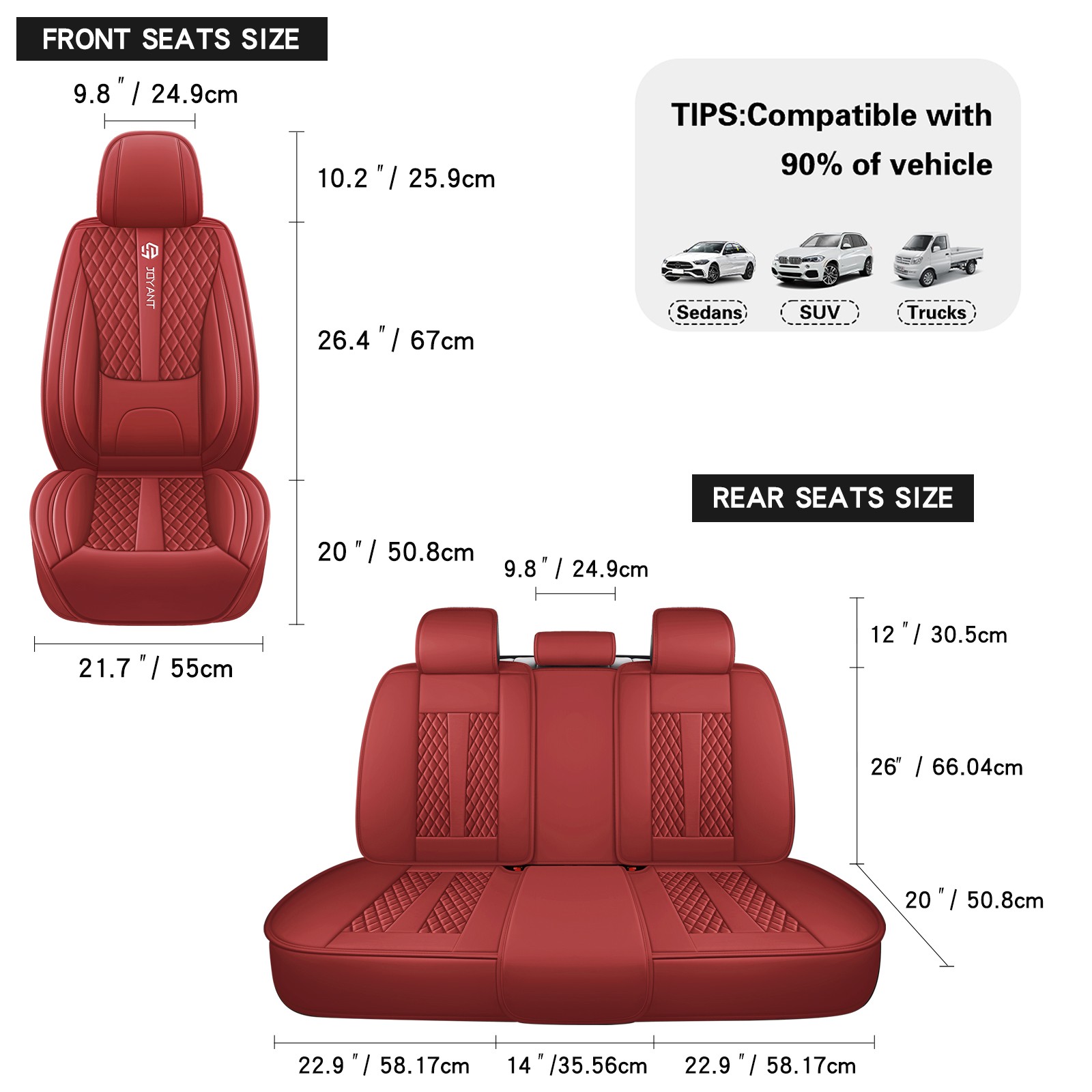 Luxury Nappa Leather Car Seat Covers with Lumbar Support Full Set Universal Fit