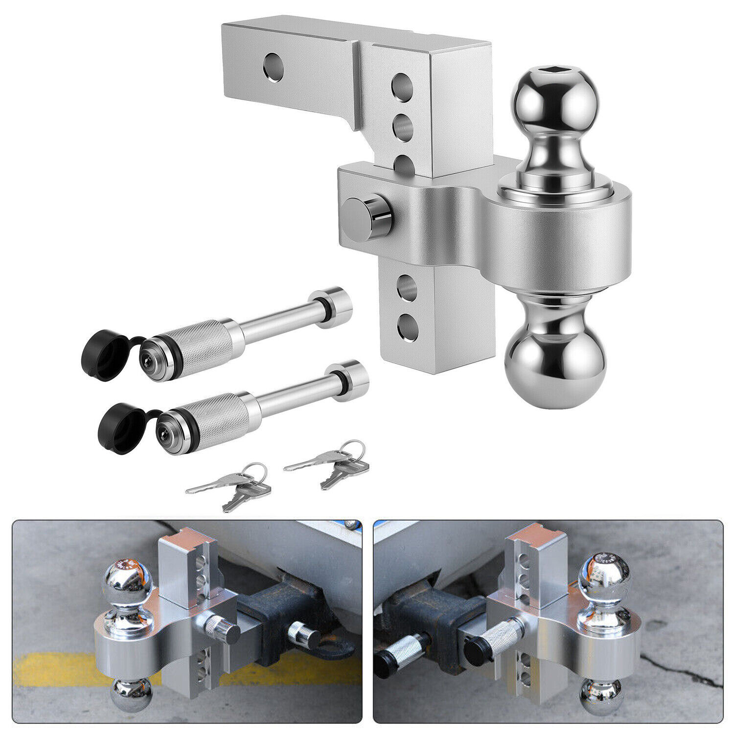 2″ Receiver 6″ Drop/Rise Adjustable Tow Hitch Dual Ball Mount Trailer 18500 lb