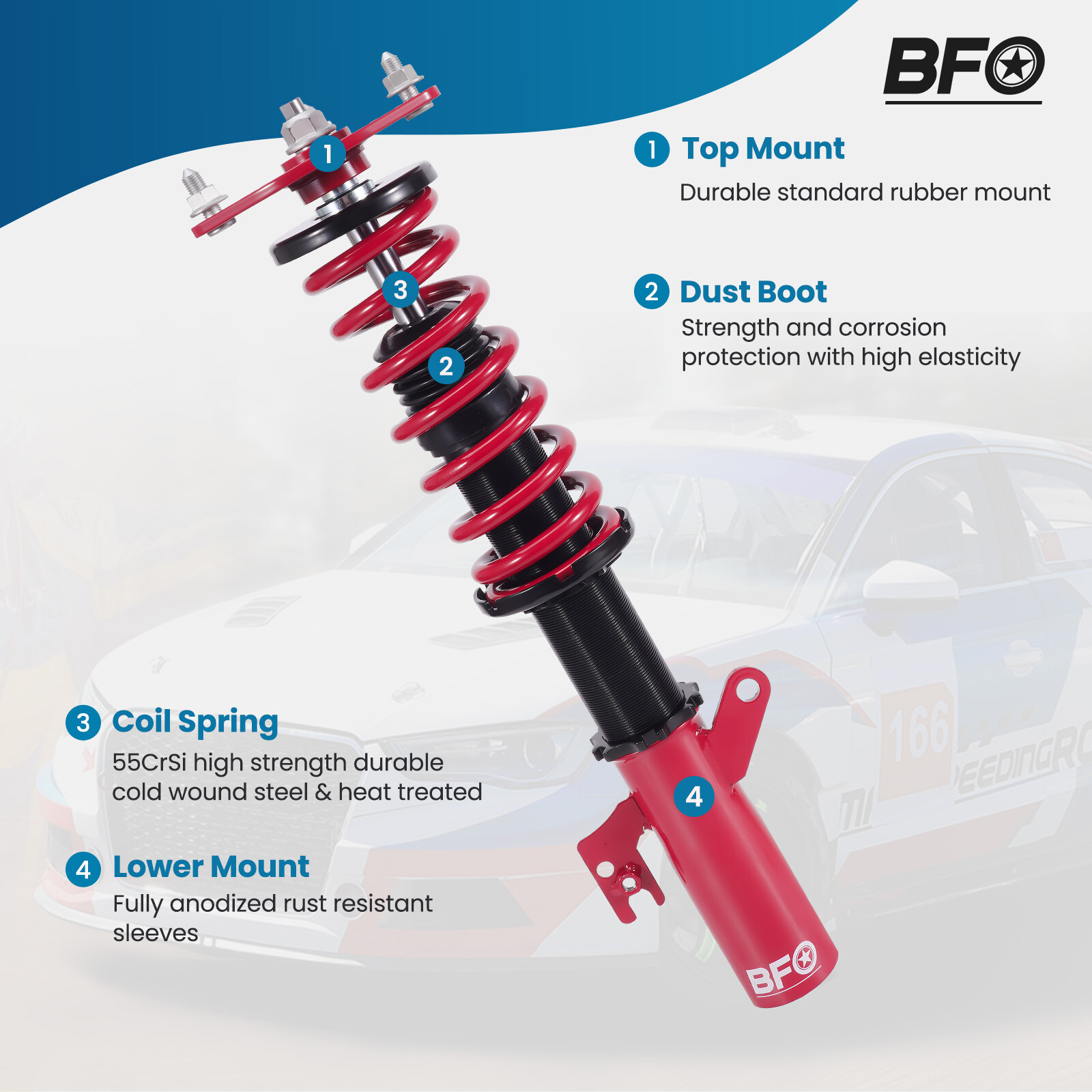 BFO Coilovers Lowering Kit For Toyota Camry 2007-2011 Full Height Adjustable
