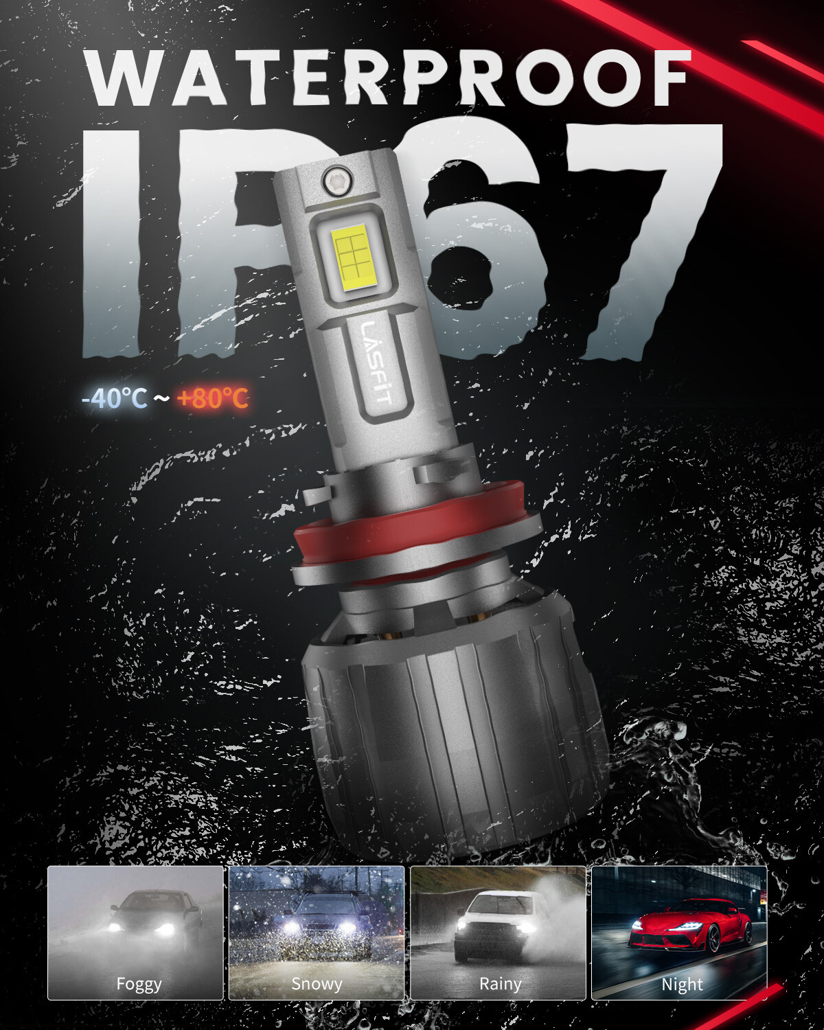 Lasfit H11 LED Headlight Low Beam Bulbs Lamps 130W 13000LM 6000K Ultra Bright