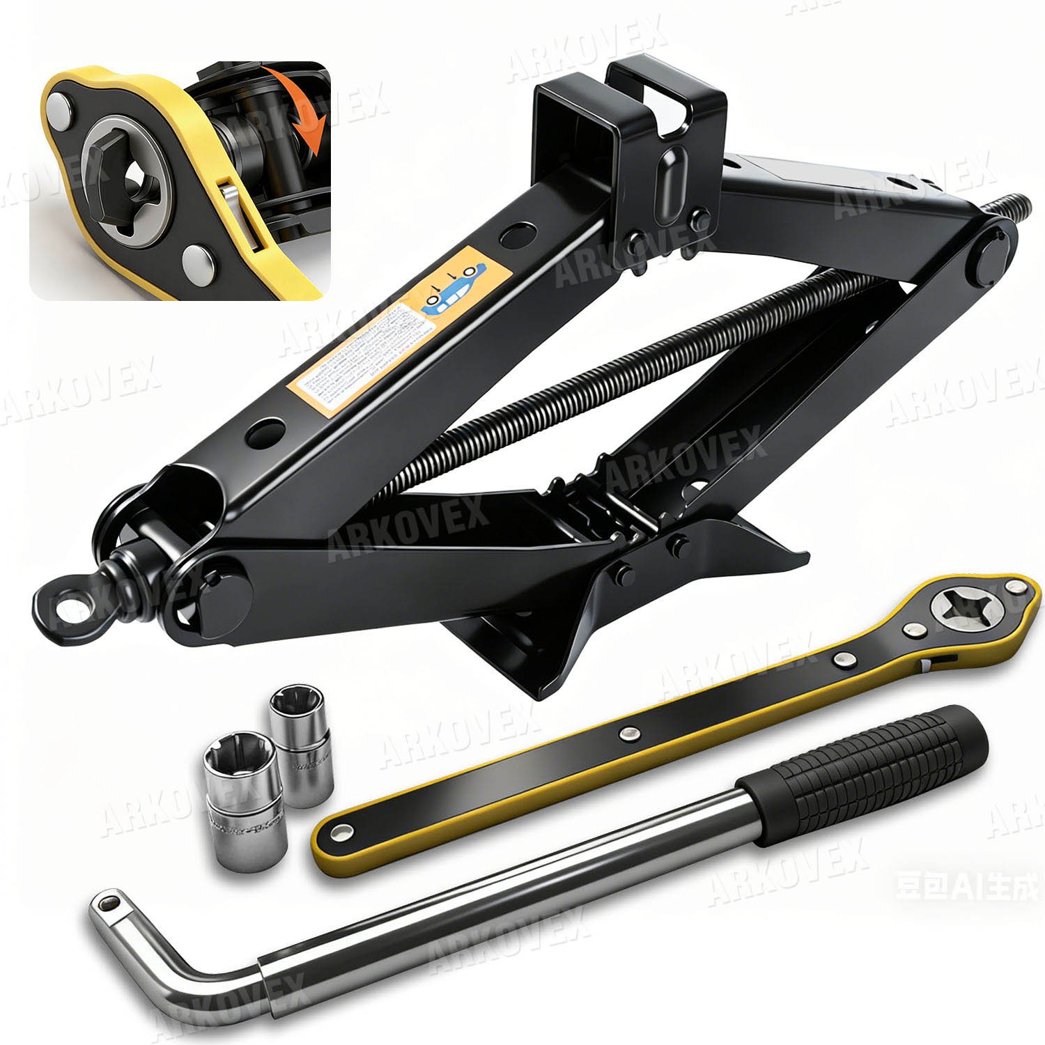 3 Ton Scissor Jack Handle Crank Wheel Lug Wrench Tool Kit Car Garage Tire