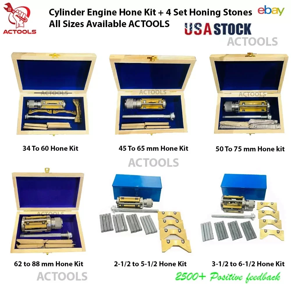 Cylinder Engine Hone Kit + 4 Set Honing Stones All Size USA Shipping