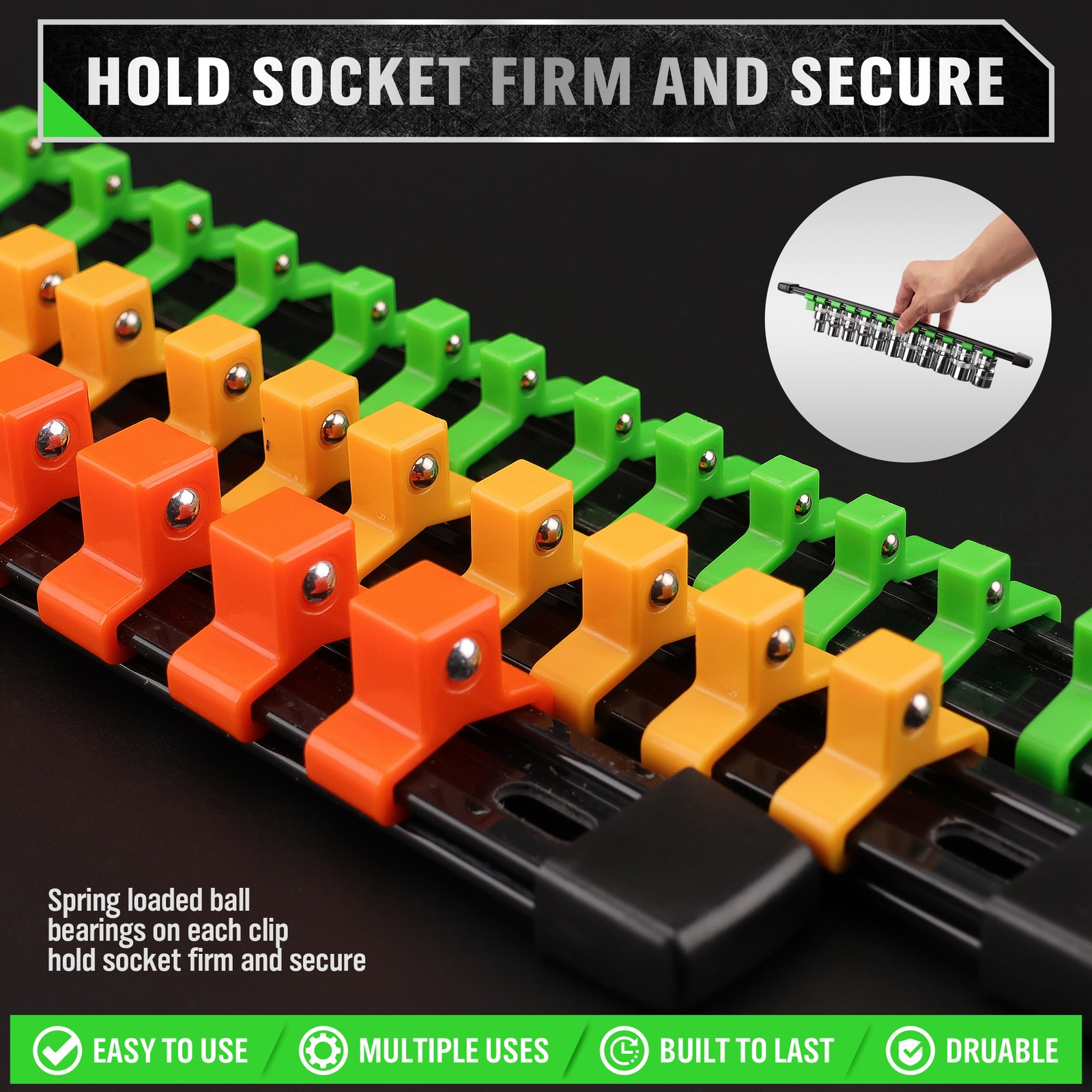 9pc Socket Organizer Mountable Sliding Holder Rail Rack Tool Storage 1/4 3/8 1/2
