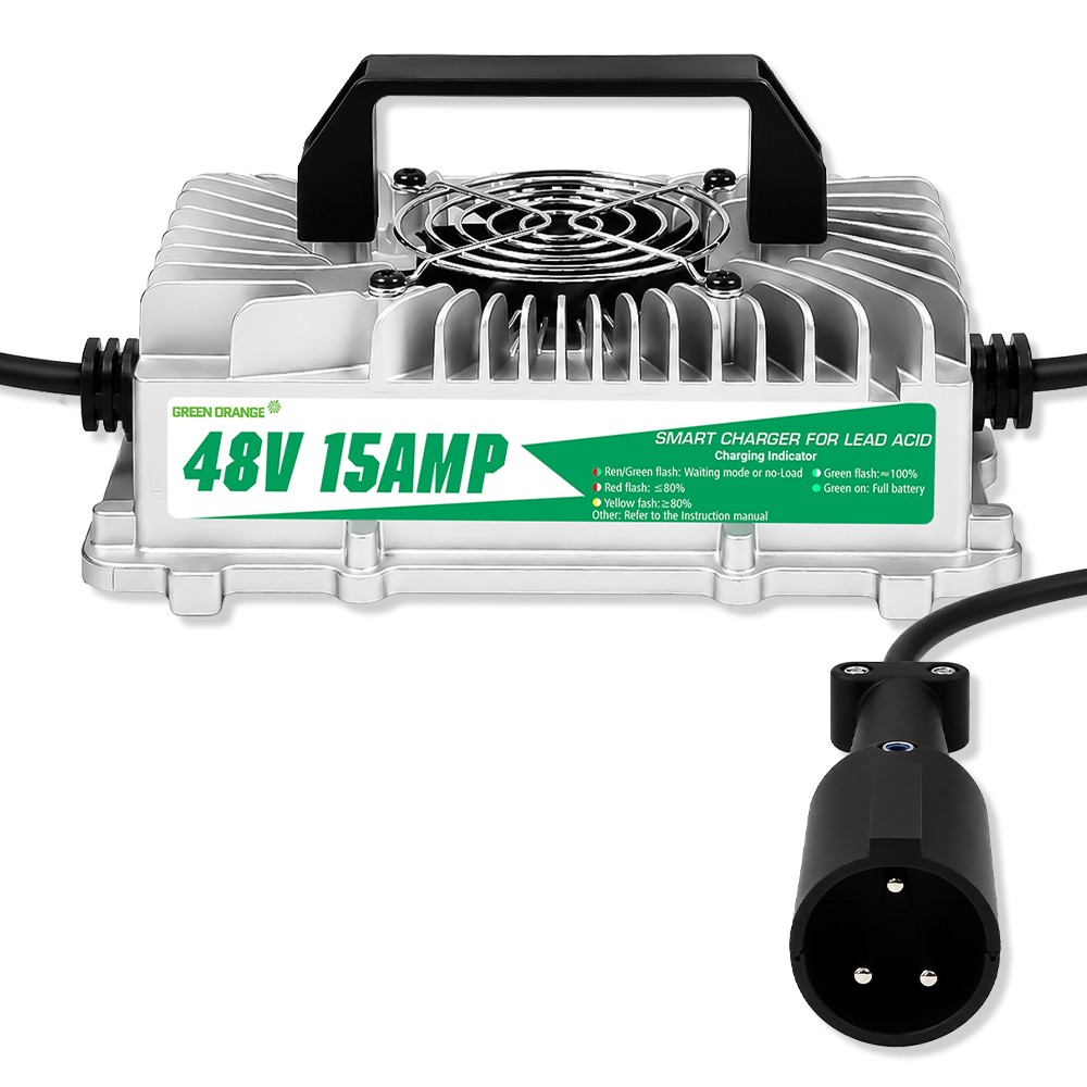 48V 15A Golf Cart Battery Charger IP67 for Club Car 3-Pin Round Plug Lead Acid