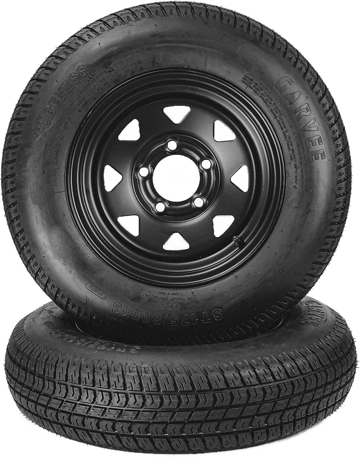 2 Pack ST175/80D13 Trailer Tires with 13″ Rims 175/80 D 13 5 Lug on 4.5 Black 🛞