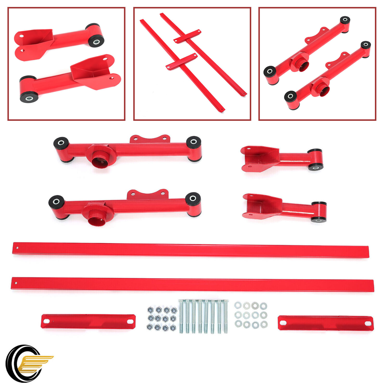For Mustang 79-04 Rear Upper Lower Tubular Control Arms + Subframe Connector Kit