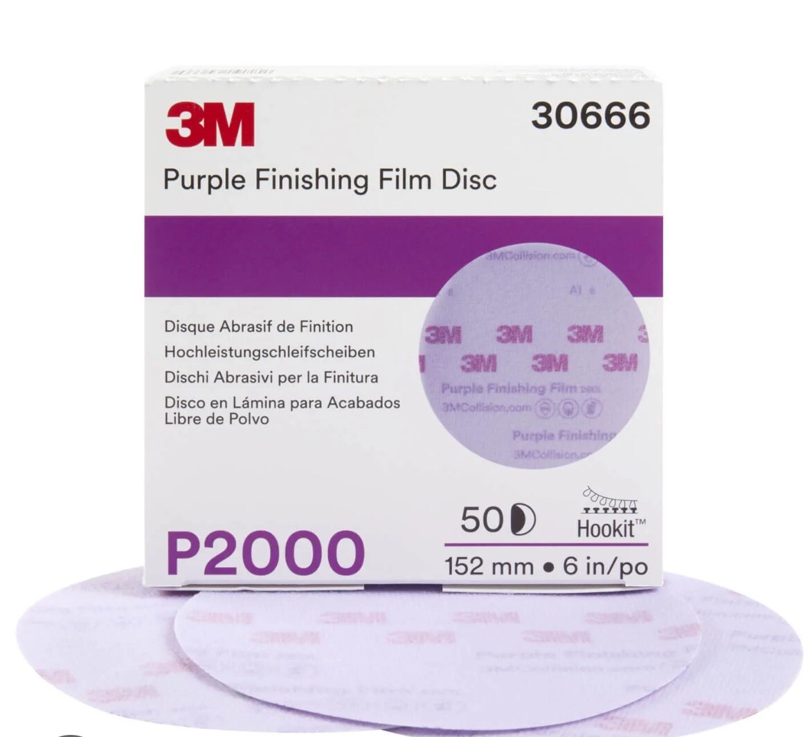 3M 30666 6″ Hookit Abrasive Sanding Discs 260L, 2000 Grit, Purple, 50 Discs **