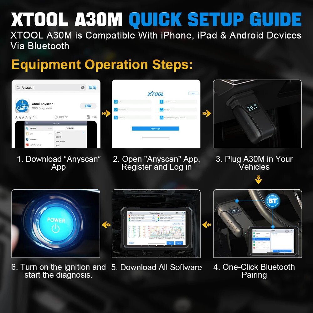 2025 XTOOL A30M V2.0 Bluetooth Full System Diagnostic Tool Bidirectional Scanner