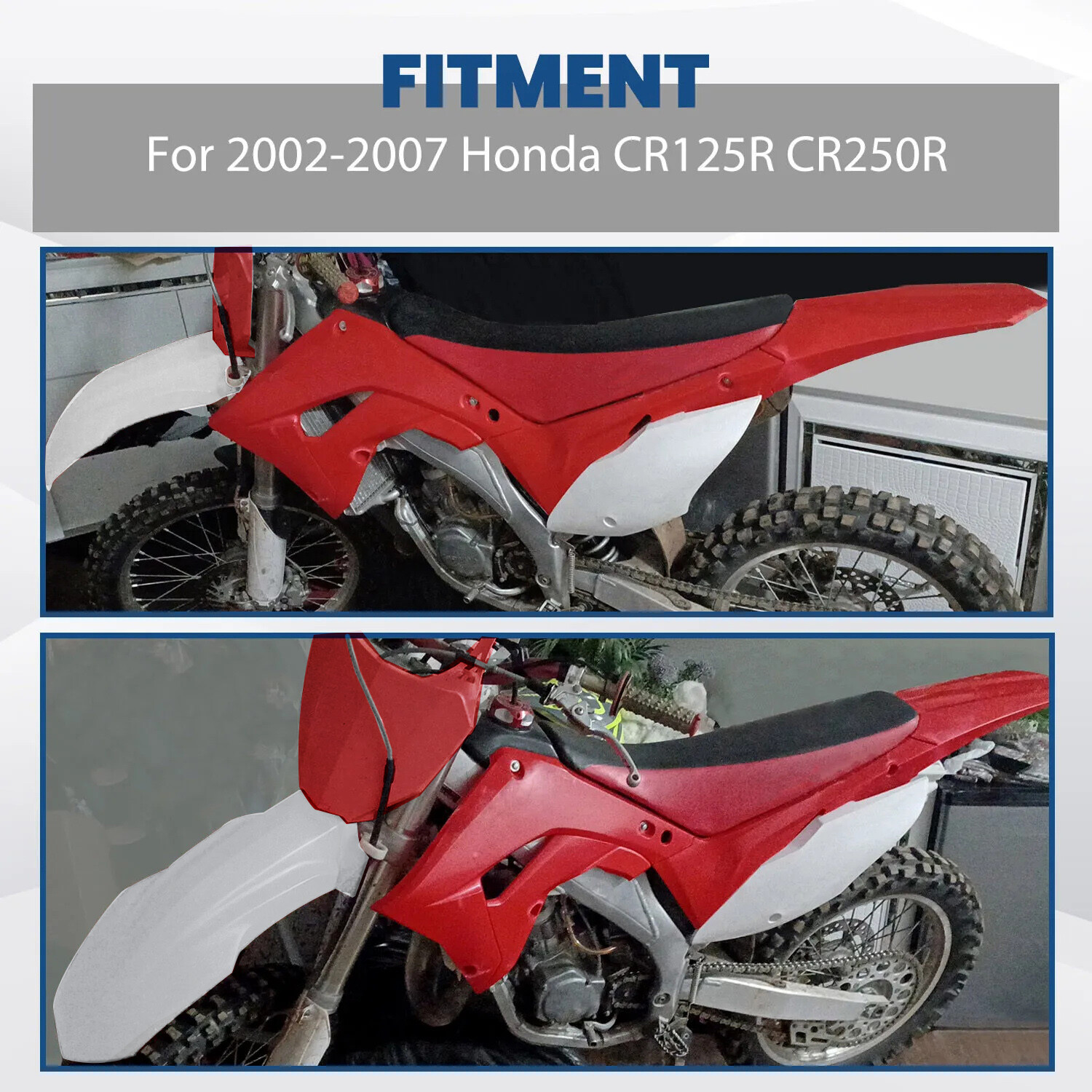 Restyle Plastic Kit Bodywork Fairing For 2002-2007 Honda CR125R CR250R-Red&White