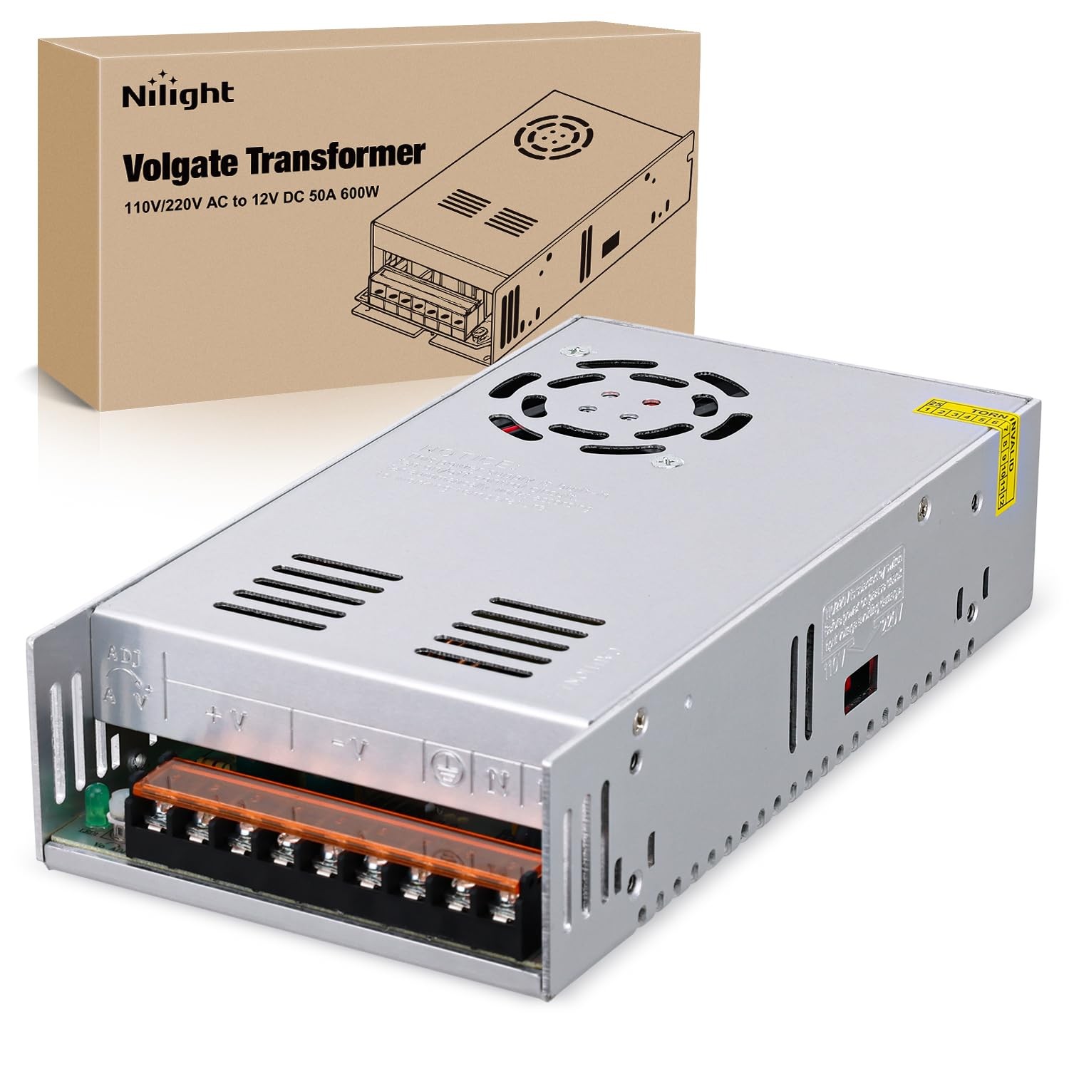 AC 110V/220V to DC 12V Voltage Converter 50A 600W Switching Power Supply Nilight