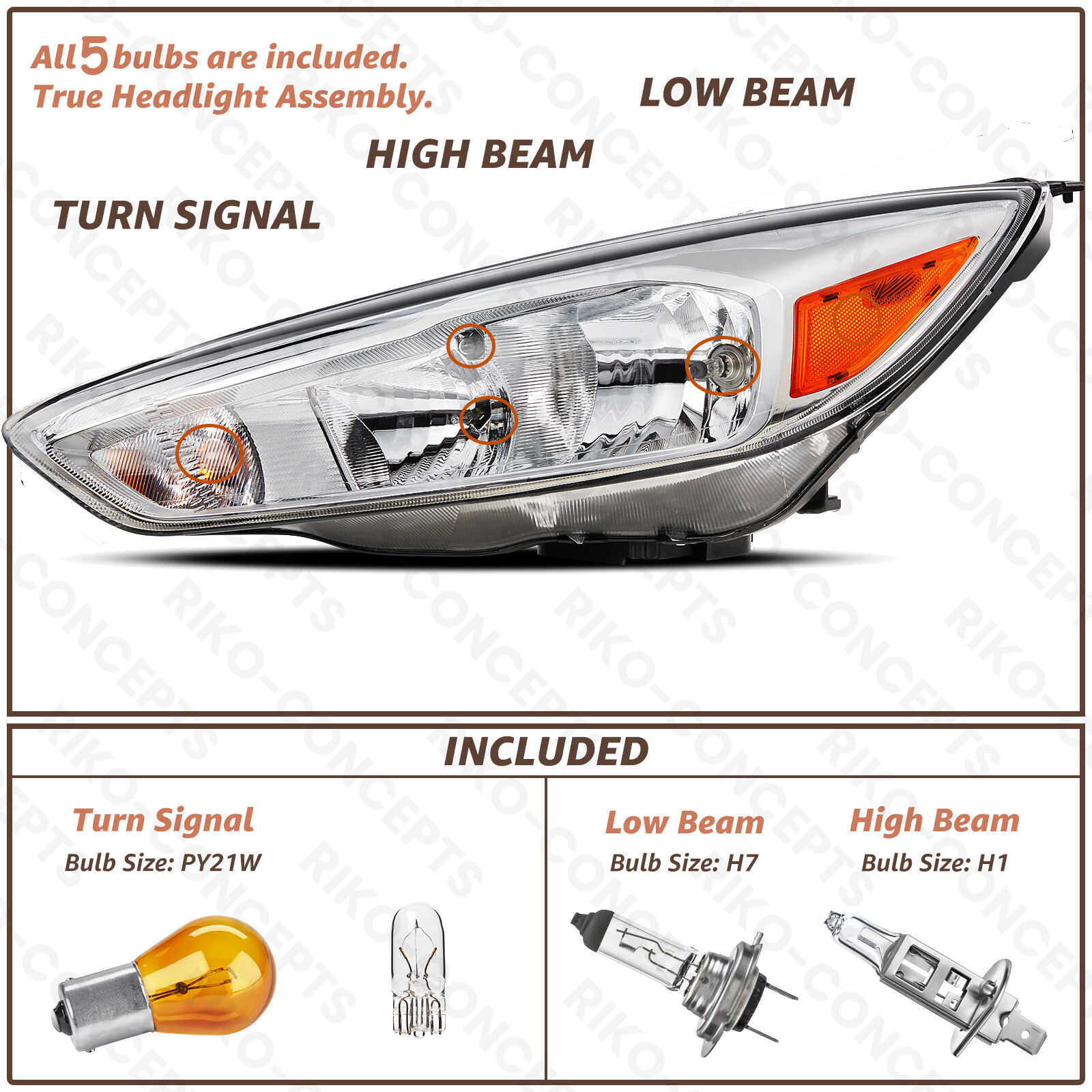 For 2015-2018 Ford Focus Headlights Assembly OE Style Halogen Chrome Amber 15-18