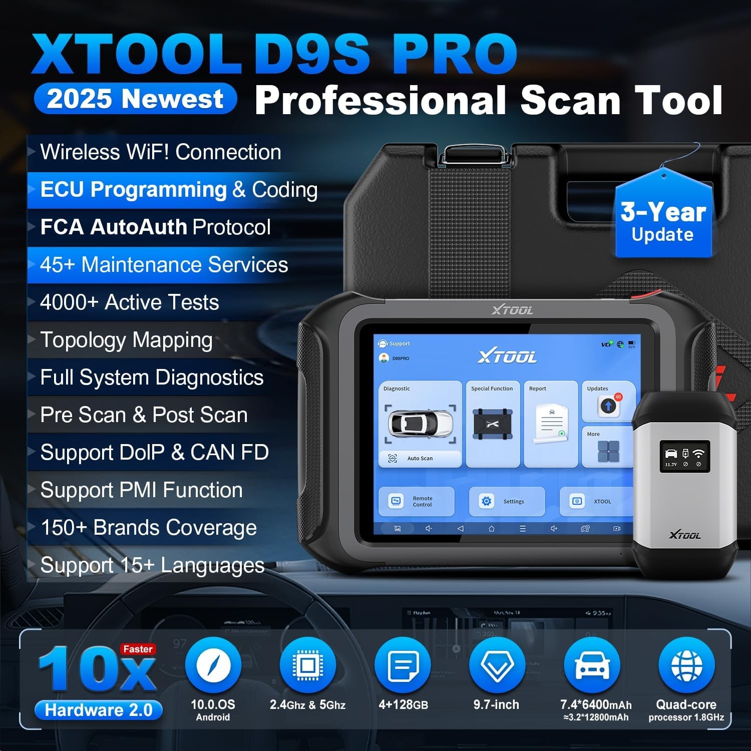 XTOOL D9S PRO Auto Diagnostic Bi-Directional Tool Scanner ECU Key Programming