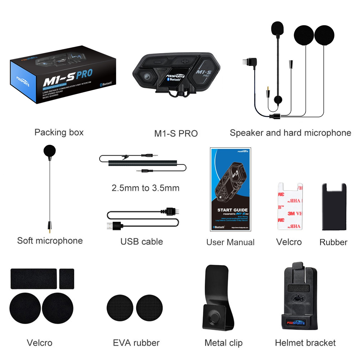 3x Motorcycle Bluetooth Headset Helmet Intercom 10 Riders Communication M1-S Pro