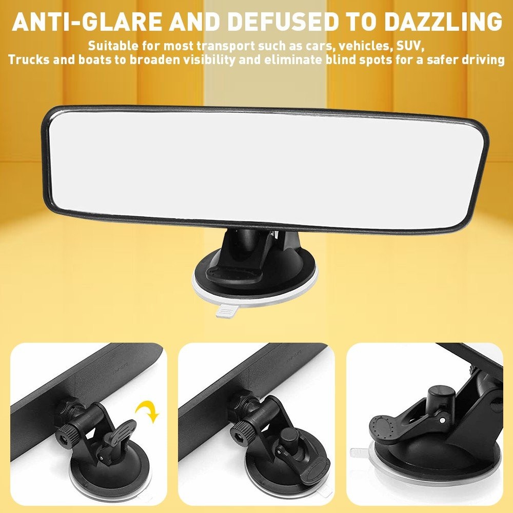 Car Truck Interior Rear View Mirror Wide Suction Cup Mirror Universal Adjustable