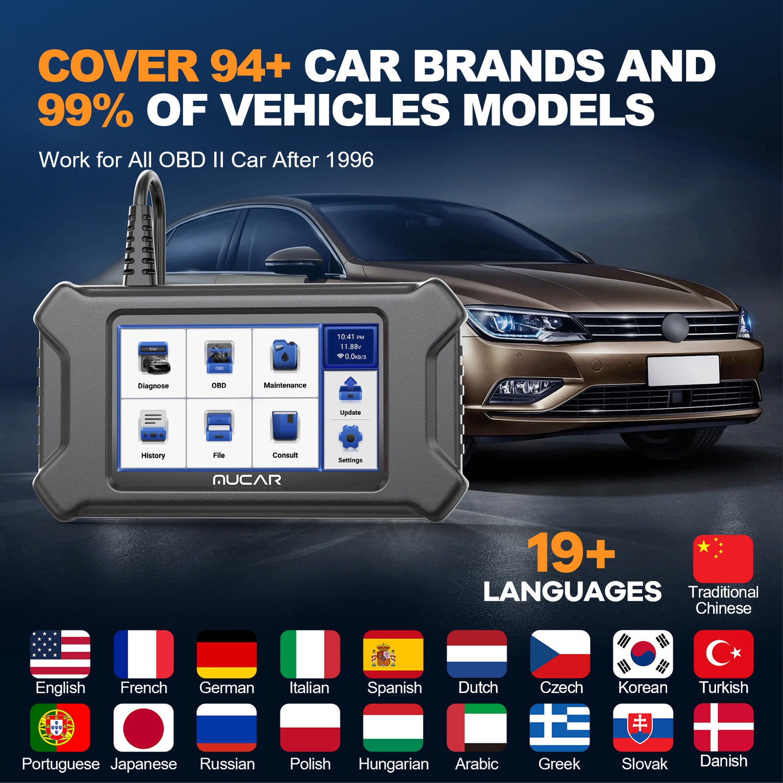 MUCAR CS4 Car OBD2 Scanner Code Reader Check Engine ABS SRS Oil Diagnostic Tool