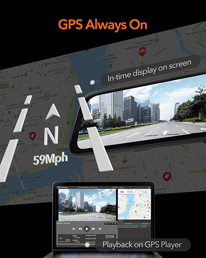 WOLFBOX G840S Mirror Dash Cam 4K 12″ Dash Camera Backup Camera Full HD Free SD