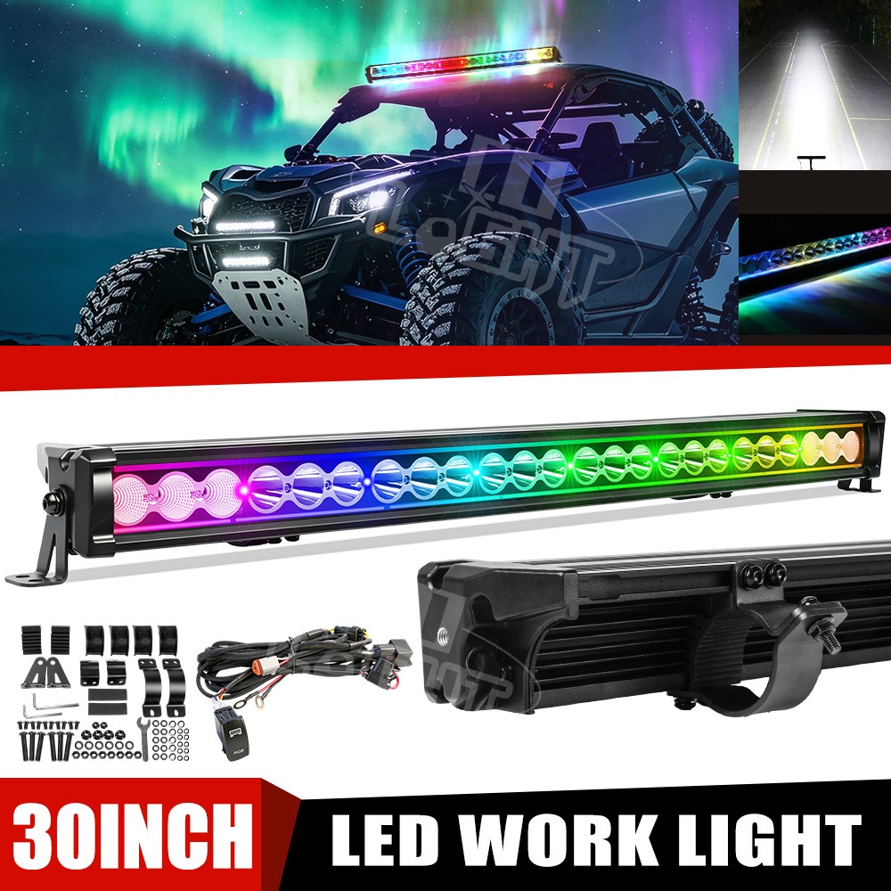 30inch LED Light Bar Chasing RGB Strobe Multi-Color Work Driving Offroad ATV 12v