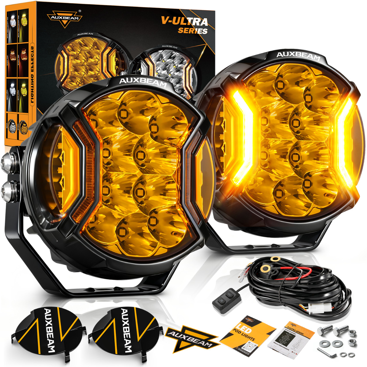 AUXBEAM V-ULTRA 3″/5″/7″/9 Inch LED Side Shooter Amber/White Driving Light Pods