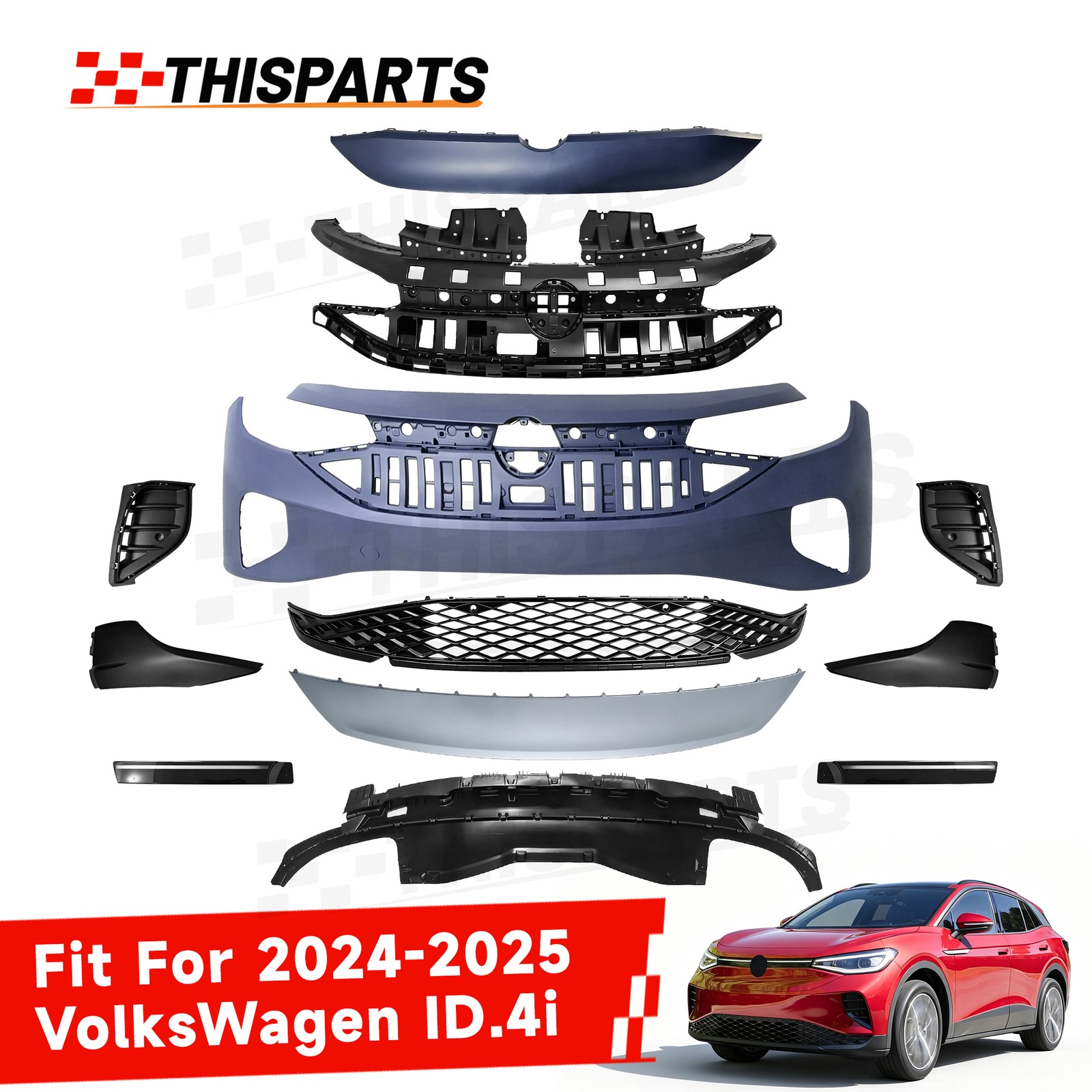Front Bumper Assembly Gloss Black Fit For VolksWagen VW ID.4 2024-2025 OE Style