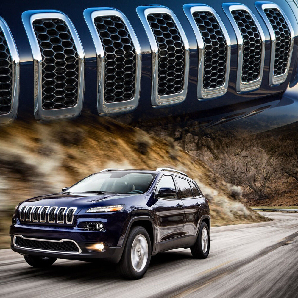 For 2014-2018 Jeep Cherokee Front Grill Inserts Honeycomb Mesh Cover Chrome 7pcs