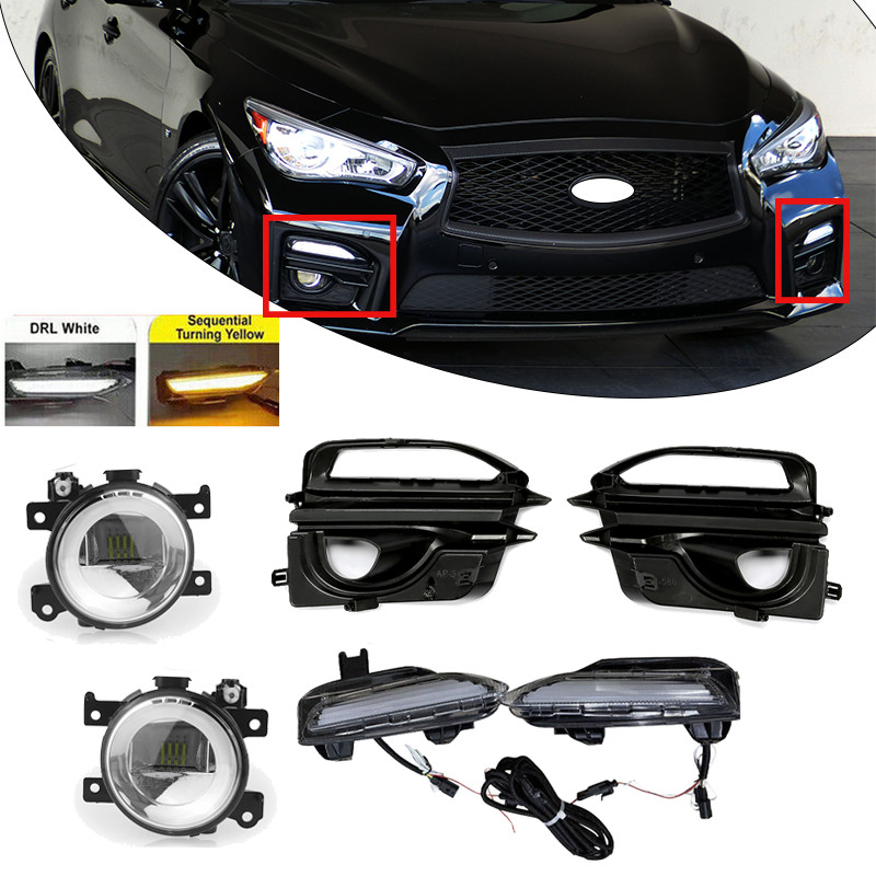 For 2014-2017 Infiniti Q50 DRL LED Turn Signal Lamps Fog Lights w/wiring 6pcs