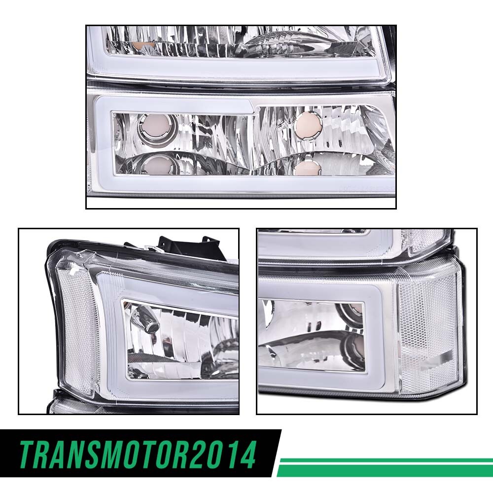 LED DRL Headlights Projector Left+Right Fit For 03-06 Chevy Silverado Avalanche