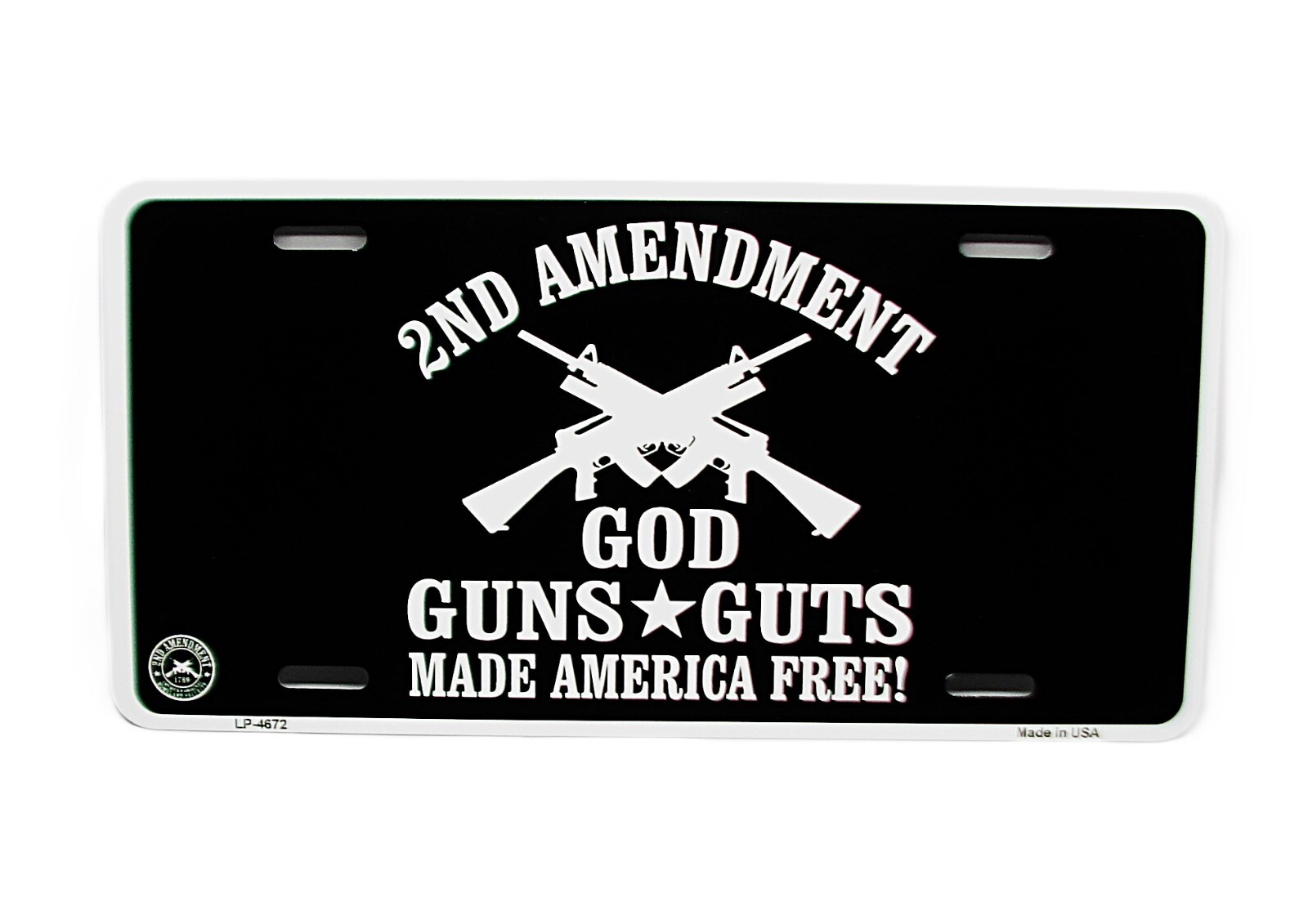 SECOND AMENDMENT GOD AND GUNS METAL CAR NOVELTY LICENSE PLATE AUTO TAG