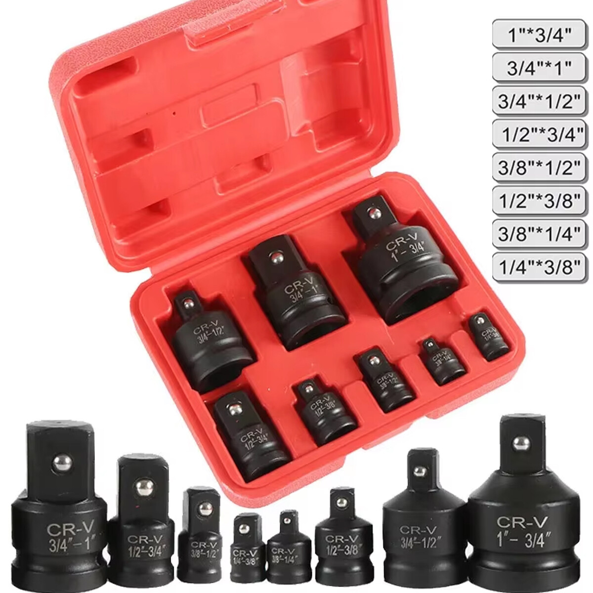 8PCS 3/8″ to 1/4″ 1/2 inch Drive Ratchet SOCKET ADAPTER REDUCER Air Impact Sets