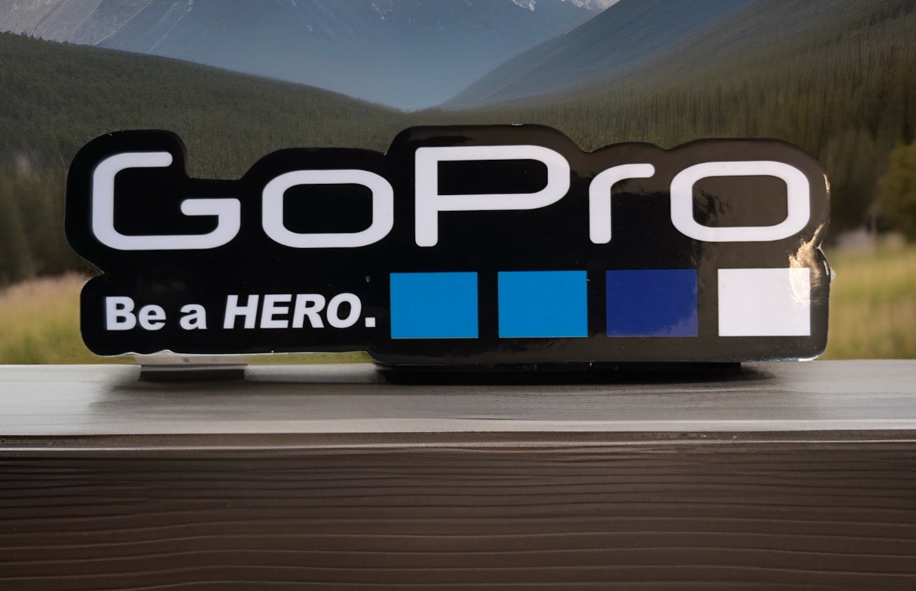 GoPro Action Camera Sticker Size: 3.5”X 1”inch’s Glossy Finish. Self Adhesive