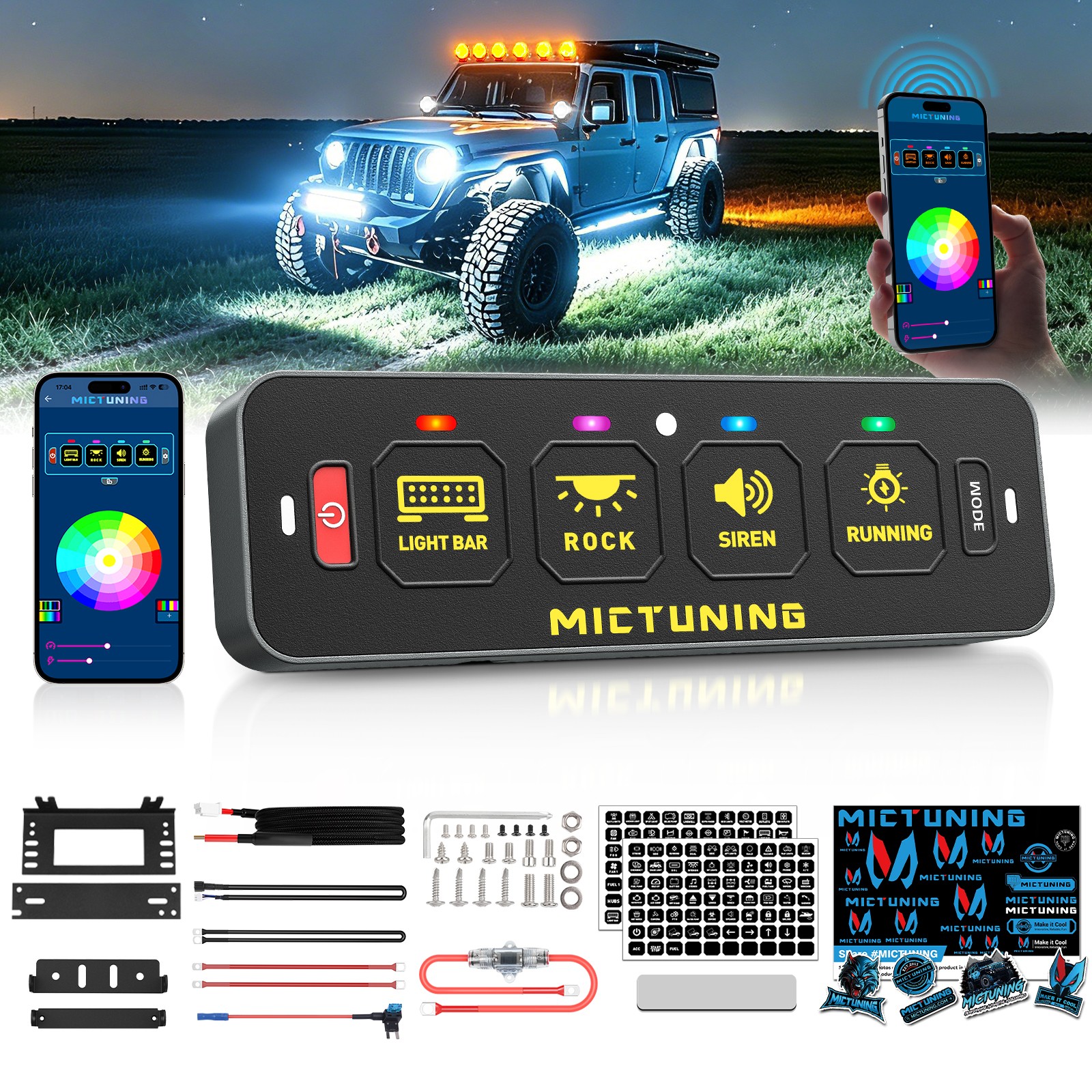 Wireless Slim 4 Gang Switch Panel w/App Control, 12V LED Circuit Relay System