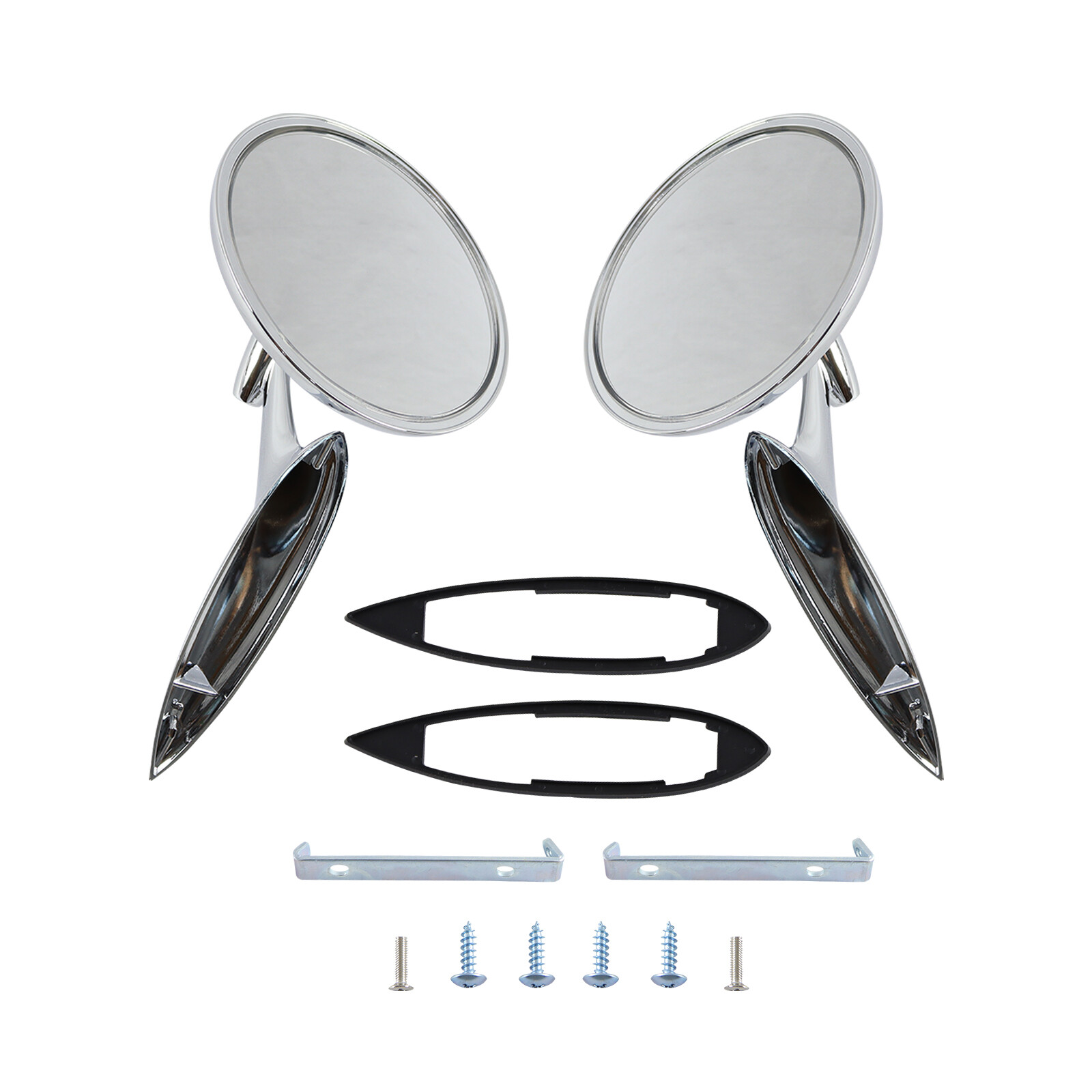 Round Outside Rearview Mirrors Ribbed Base Fits 1963-1965 Chevy Impala Nova