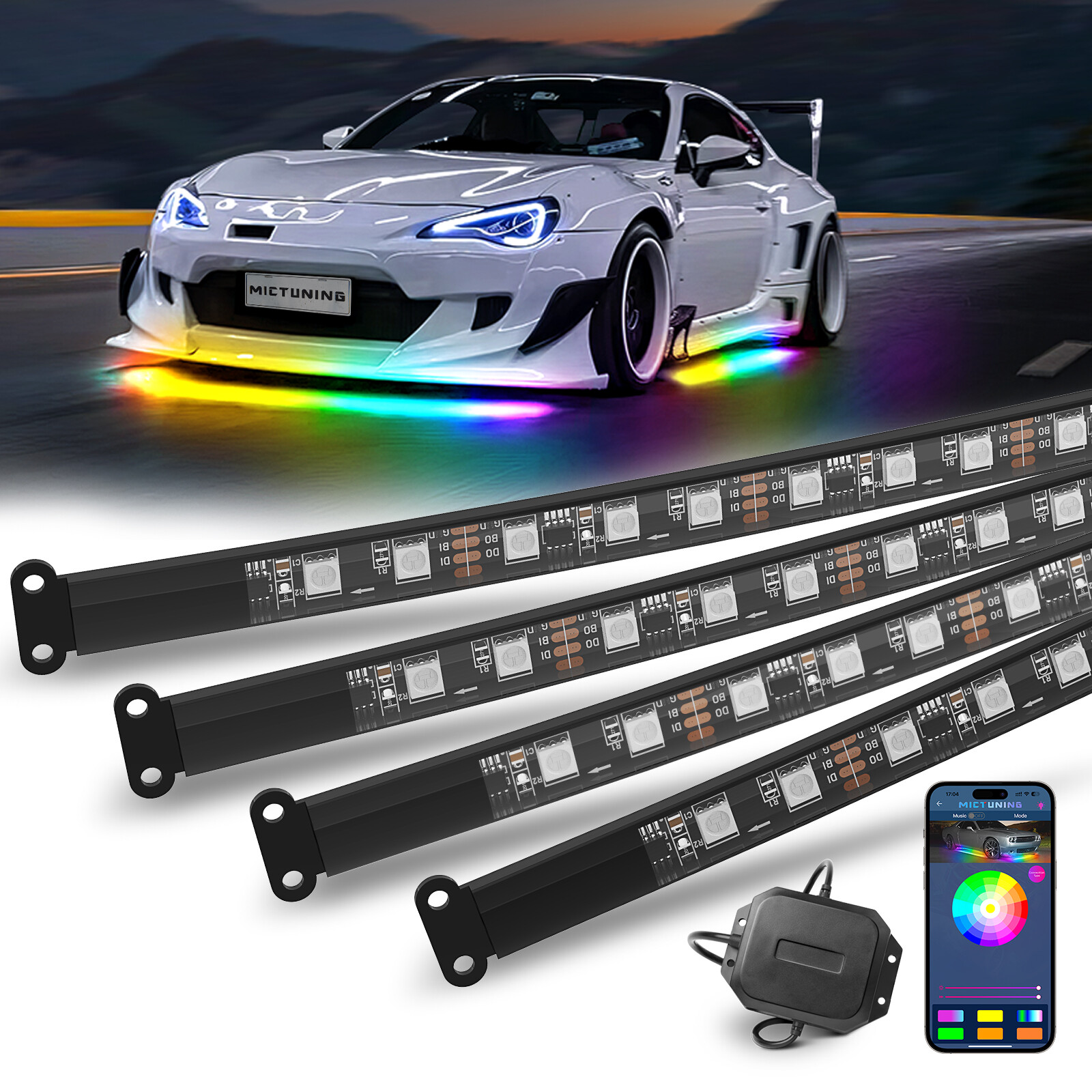 MICTUNING 252 LED RGB+IC LED Underglow Neon Kit Car Light Strip Dream Color Lamp